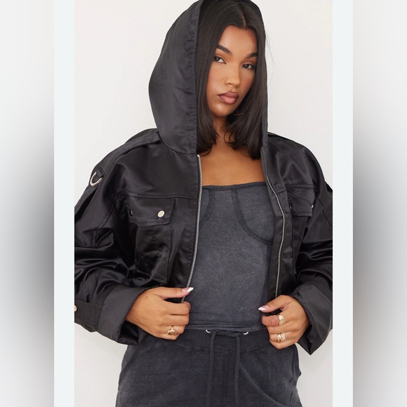 PrettyLittleThing Jackets & Blazers - PrettyLittleThing Black Oversized Bomber Jacket with Hood